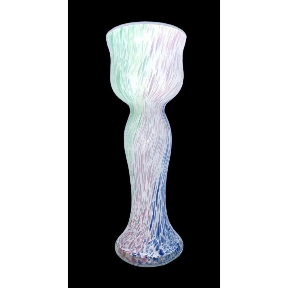 Vintage Glass Hand Blown Vase Holmgaard Pastel Blue Pink Green Splash Large Dots